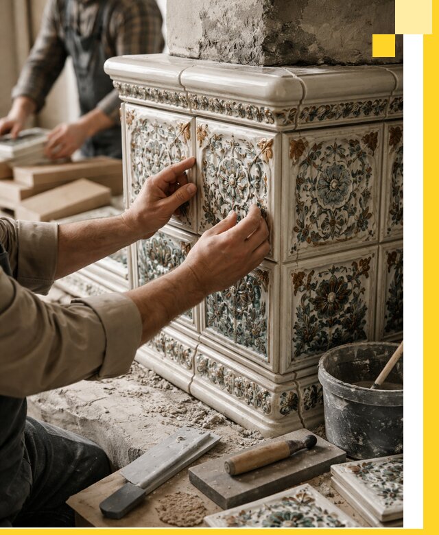 Изразцовые камины под ключ в Устях-Куте: проект и монтаж