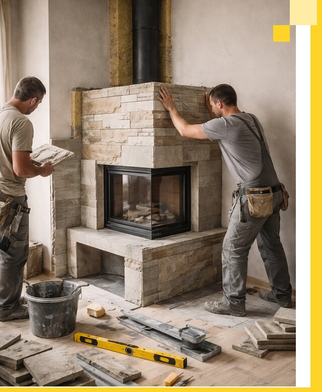 Угловые камины под ключ проект, монтаж и отделка в Устях-Куте