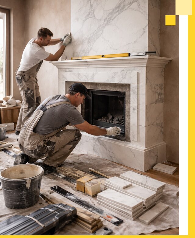 Отделка каминов в Устях-Куте качественные облицовочные работы