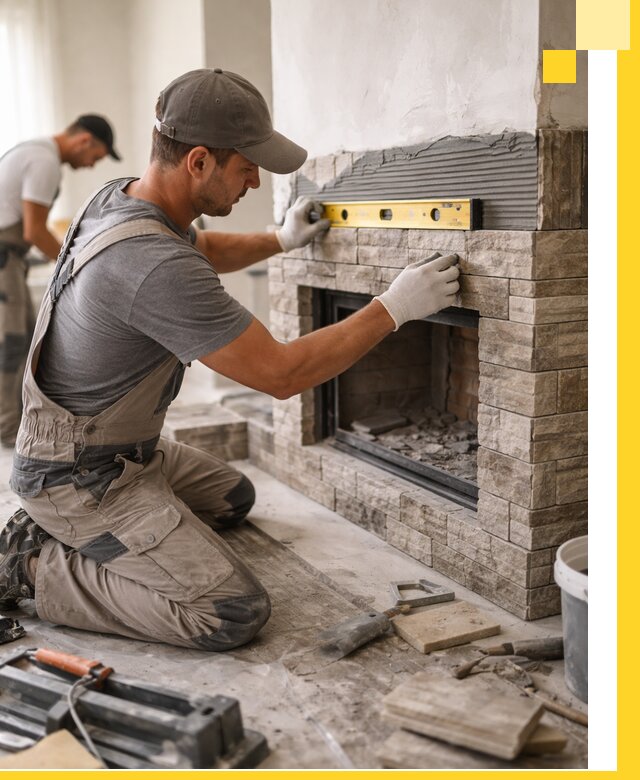 Облицовка каминов в Устях-Куте, монтаж и отделка натуральным камнем