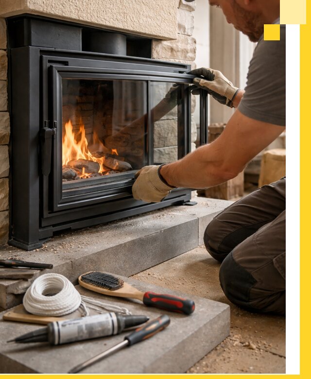 Производство, монтаж и доставка каминов со стеклом в Устях-Куте