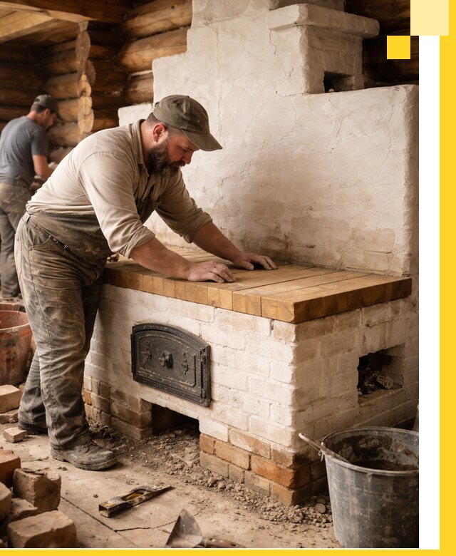 Проектирование и установка русской печи с лежанкой в Устях-Куте