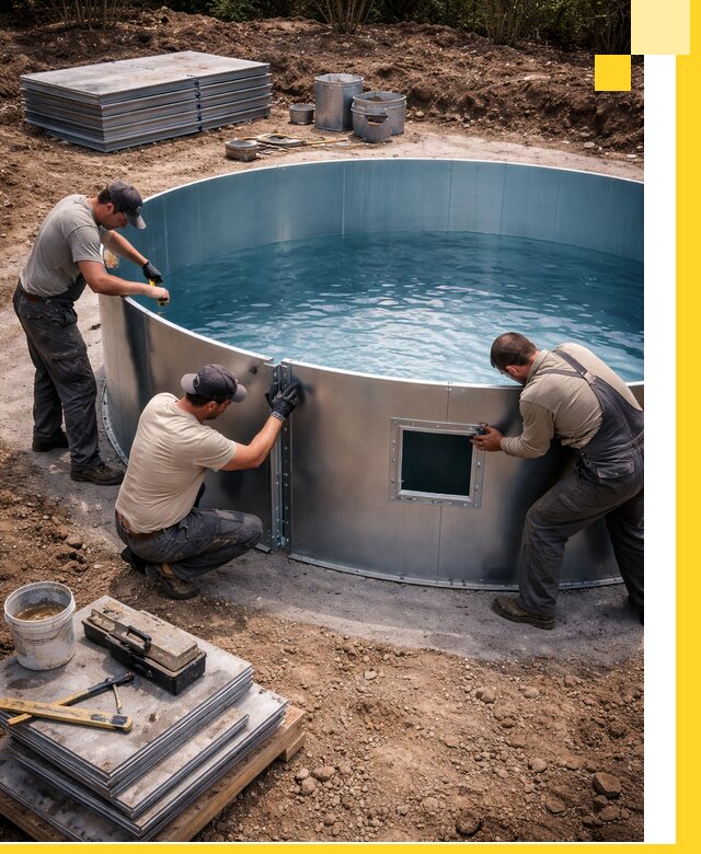 Круглые бассейны под ключ в Устях-Куте проектирование и монтаж