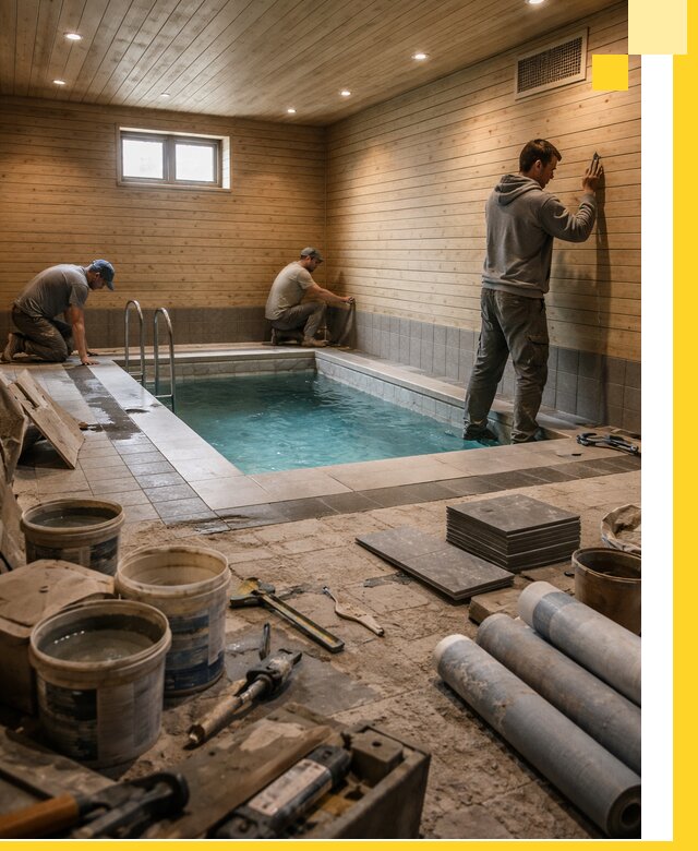 Строительство бани с бассейном и сауной под ключ в Устях-Куте