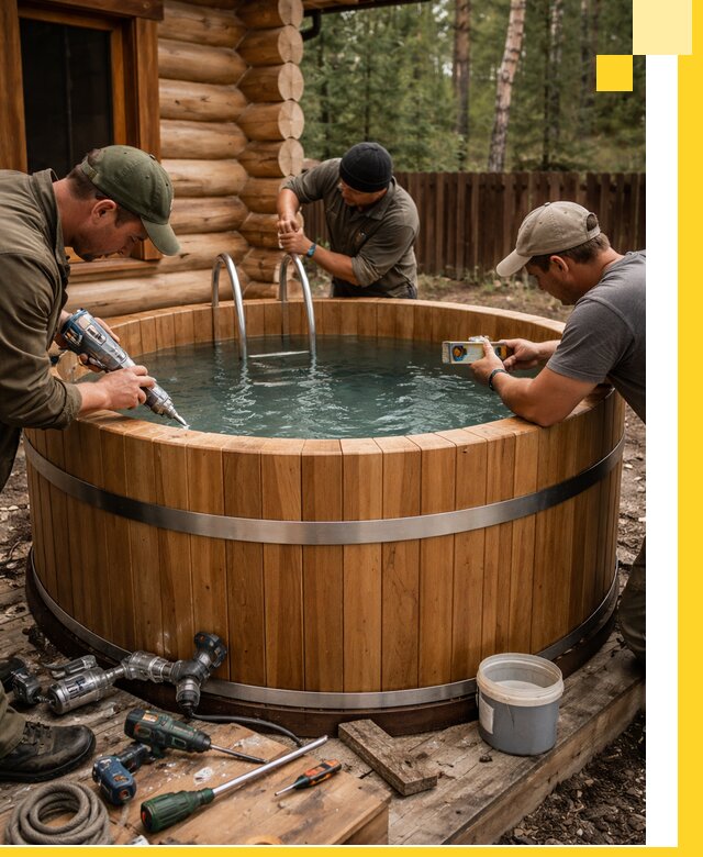 Строительство бань с купелью под ключ и отделкой в Устях-Куте