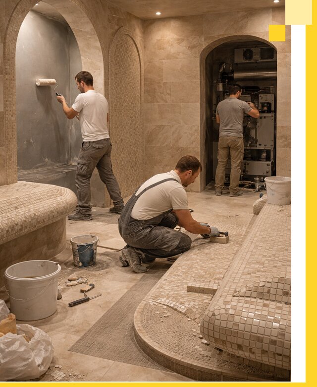 Строительство бани с хамамом и бассейном под ключ в Устях-Куте