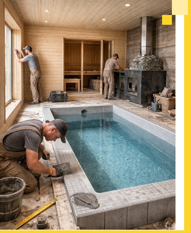 Проект бани с бассейном и сауной в Устях-Куте под ключ