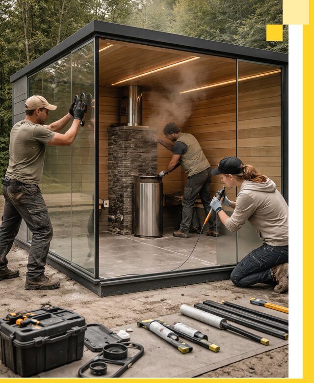 Проектирование и строительство стеклянных бань в Устях-Куте